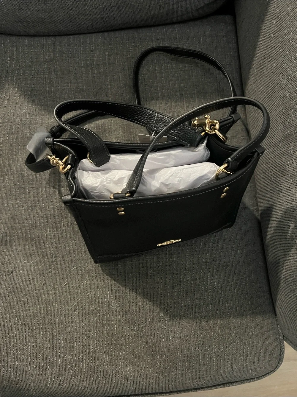 Coach Black Pebbled Leather Shoulder Crossbody with Gold Accents